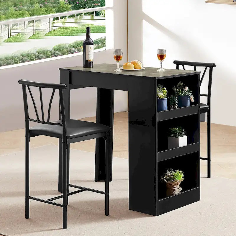 Brown 3-Piece Counter Height Dining Set for 2, Faux Leather Upholstered Chairs