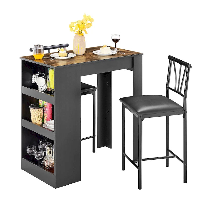 Brown 3-Piece Counter Height Dining Set for 2, Faux Leather Upholstered Chairs