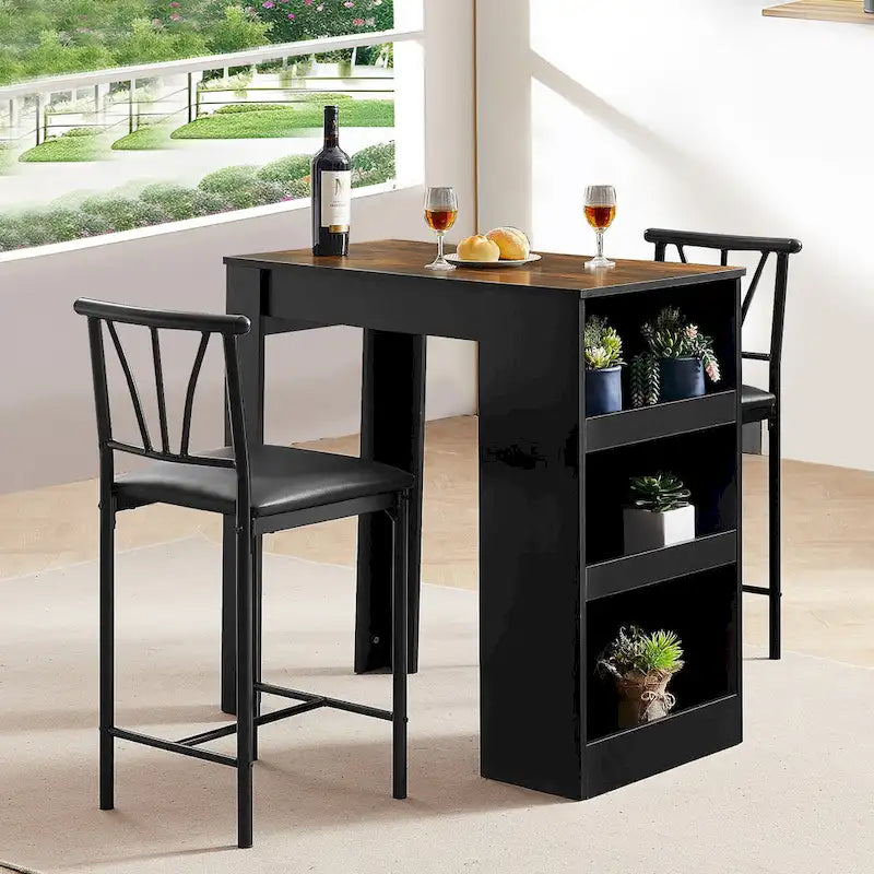 Brown 3-Piece Counter Height Dining Set for 2, Faux Leather Upholstered Chairs