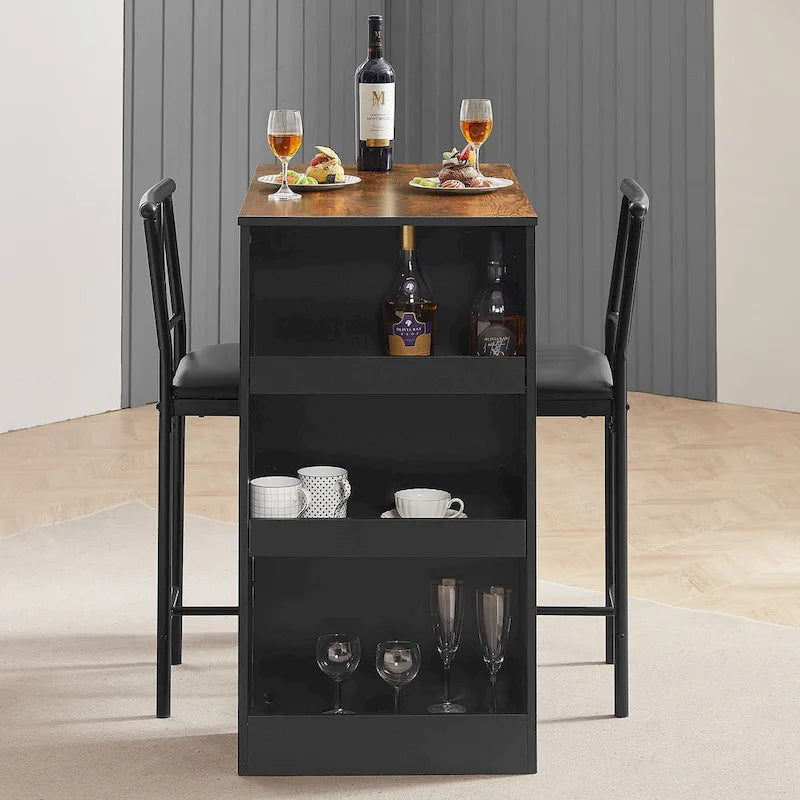 Brown 3-Piece Counter Height Dining Set for 2, Faux Leather Upholstered Chairs