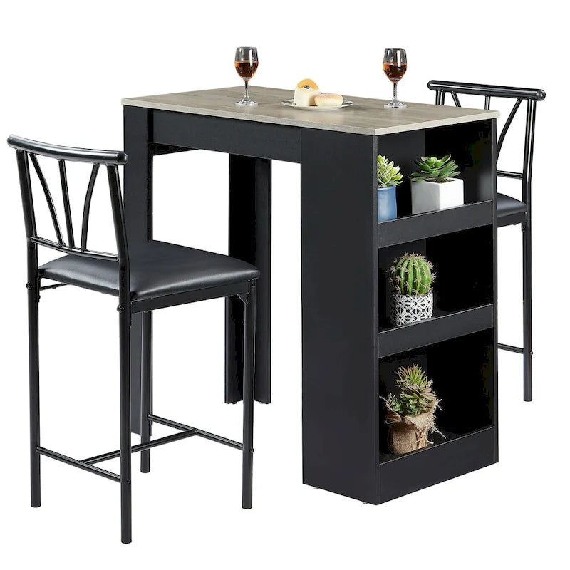 Brown 3-Piece Counter Height Dining Set for 2, Faux Leather Upholstered Chairs