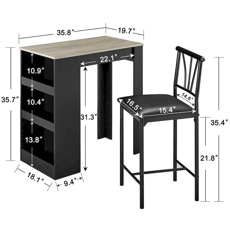 Brown 3-Piece Counter Height Dining Set for 2, Faux Leather Upholstered Chairs