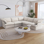 Black / Beige / White L-Shaped Modular Sectional Sofa with Ottoman, Seats 4–5