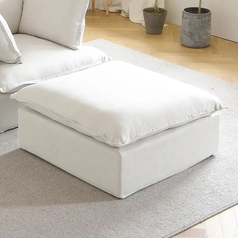 Black / Beige / White L-Shaped Modular Sectional Sofa with Ottoman, Seats 4–5
