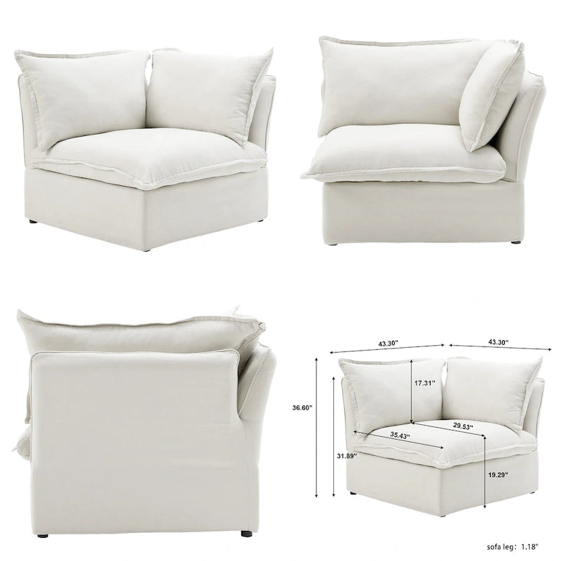 Black / Beige / White L-Shaped Modular Sectional Sofa with Ottoman, Seats 4–5