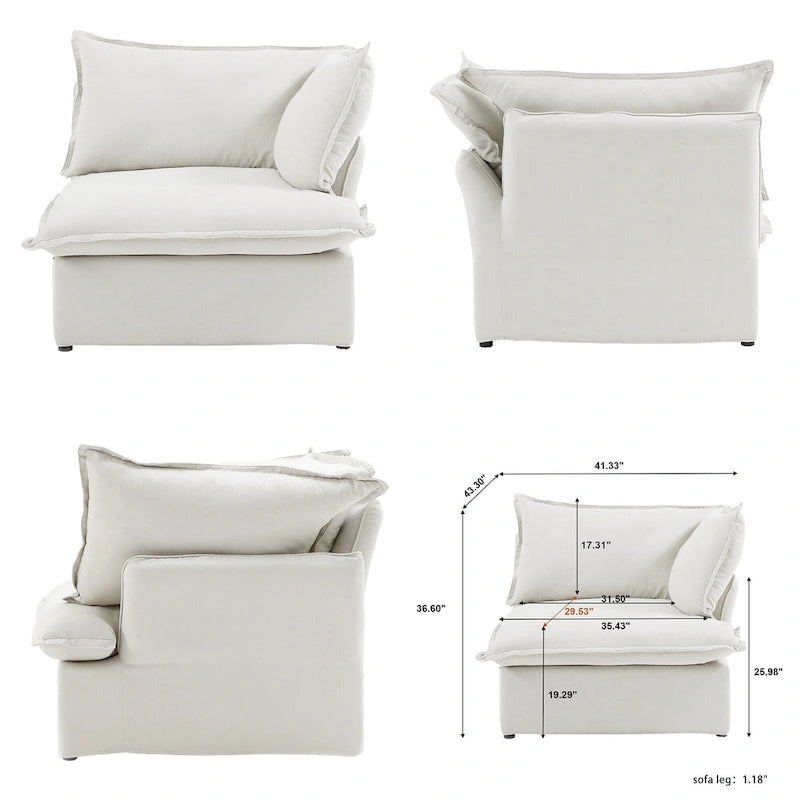 Black / Beige / White L-Shaped Modular Sectional Sofa with Ottoman, Seats 4–5