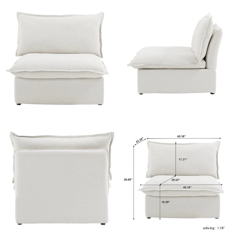 Black / Beige / White L-Shaped Modular Sectional Sofa with Ottoman, Seats 4–5