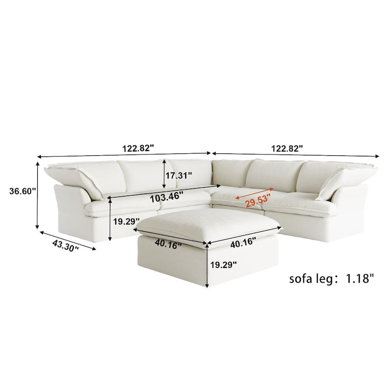 Black / Beige / White L-Shaped Modular Sectional Sofa with Ottoman, Seats 4–5