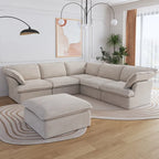 Black / Beige / White L-Shaped Modular Sectional Sofa with Ottoman, Seats 4–5