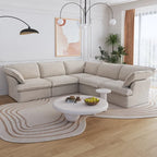 Black / Beige / White L-Shaped Modular Sectional Sofa with Ottoman, Seats 4–5