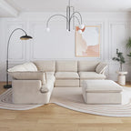 Black / Beige / White L-Shaped Modular Sectional Sofa with Ottoman, Seats 4–5