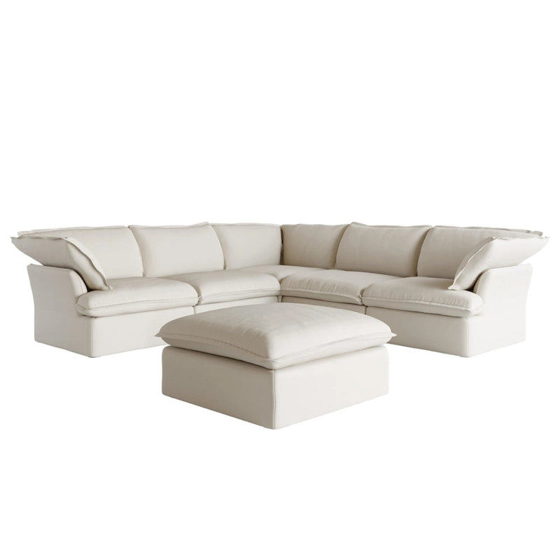 Black / Beige / White L-Shaped Modular Sectional Sofa with Ottoman, Seats 4–5