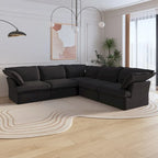 Black / Beige / White L-Shaped Modular Sectional Sofa with Ottoman, Seats 4–5