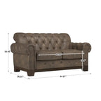 Beige Linen / Grey / Brown Tufted Rolled Arm Chesterfield Loveseat, 2-Seater