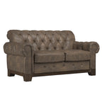 Beige Linen / Grey / Brown Tufted Rolled Arm Chesterfield Loveseat, 2-Seater