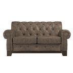 Beige Linen / Grey / Brown Tufted Rolled Arm Chesterfield Loveseat, 2-Seater