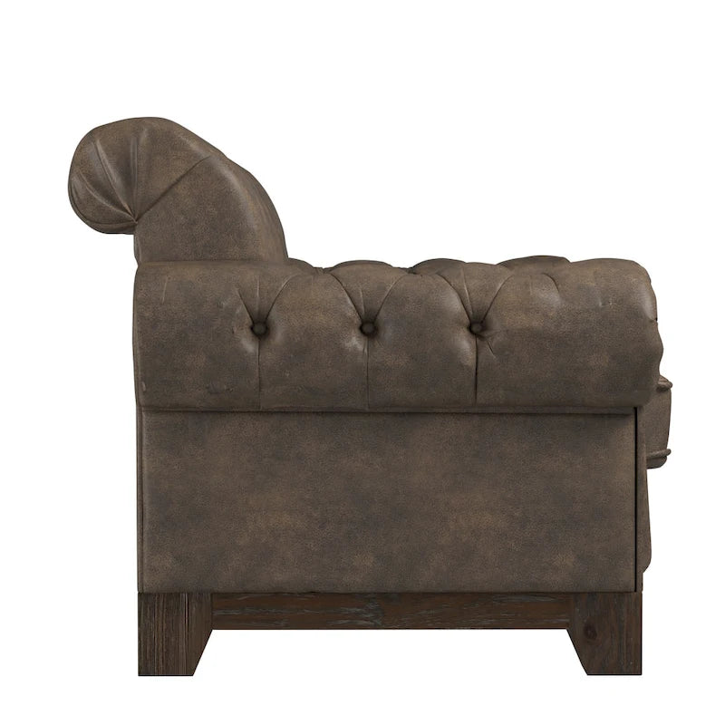 Beige Linen / Grey / Brown Tufted Rolled Arm Chesterfield Loveseat, 2-Seater