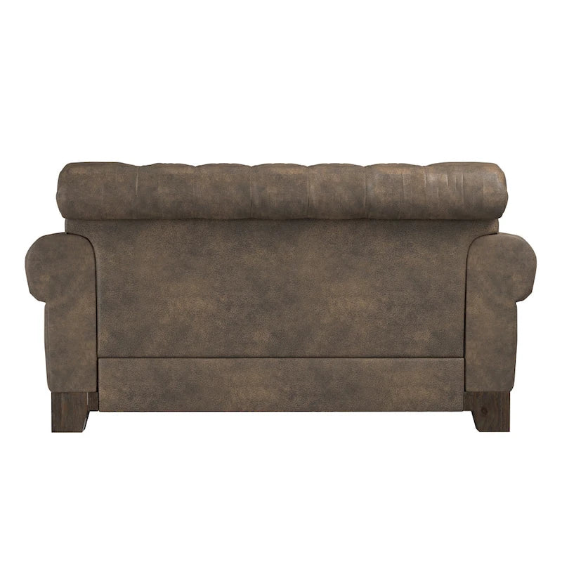 Beige Linen / Grey / Brown Tufted Rolled Arm Chesterfield Loveseat, 2-Seater