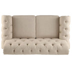 Beige Linen / Grey / Brown Tufted Rolled Arm Chesterfield Loveseat, 2-Seater