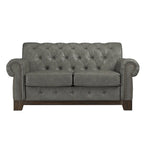 Beige Linen / Grey / Brown Tufted Rolled Arm Chesterfield Loveseat, 2-Seater