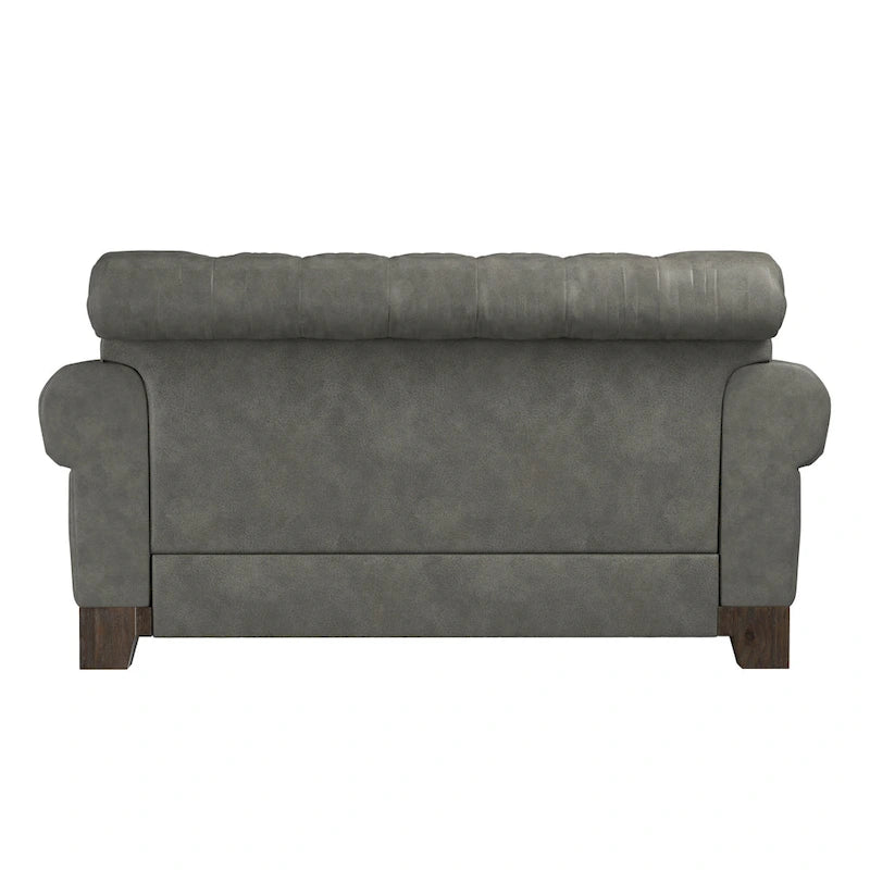Beige Linen / Grey / Brown Tufted Rolled Arm Chesterfield Loveseat, 2-Seater