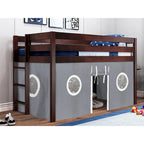 Multi-Color Twin Low Loft Bed with Tent & End Ladder, for 1 Child