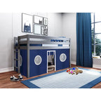 Multi-Color Twin Low Loft Bed with Tent & End Ladder, for 1 Child