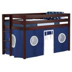 Multi-Color Twin Low Loft Bed with Tent & End Ladder, for 1 Child