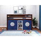Multi-Color Twin Low Loft Bed with Tent & End Ladder, for 1 Child