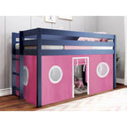 Multi-Color Twin Low Loft Bed with Tent & End Ladder, for 1 Child