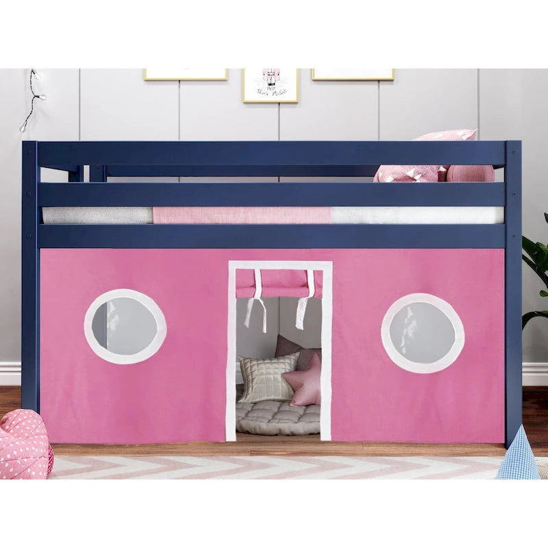 Multi-Color Twin Low Loft Bed with Tent & End Ladder, for 1 Child