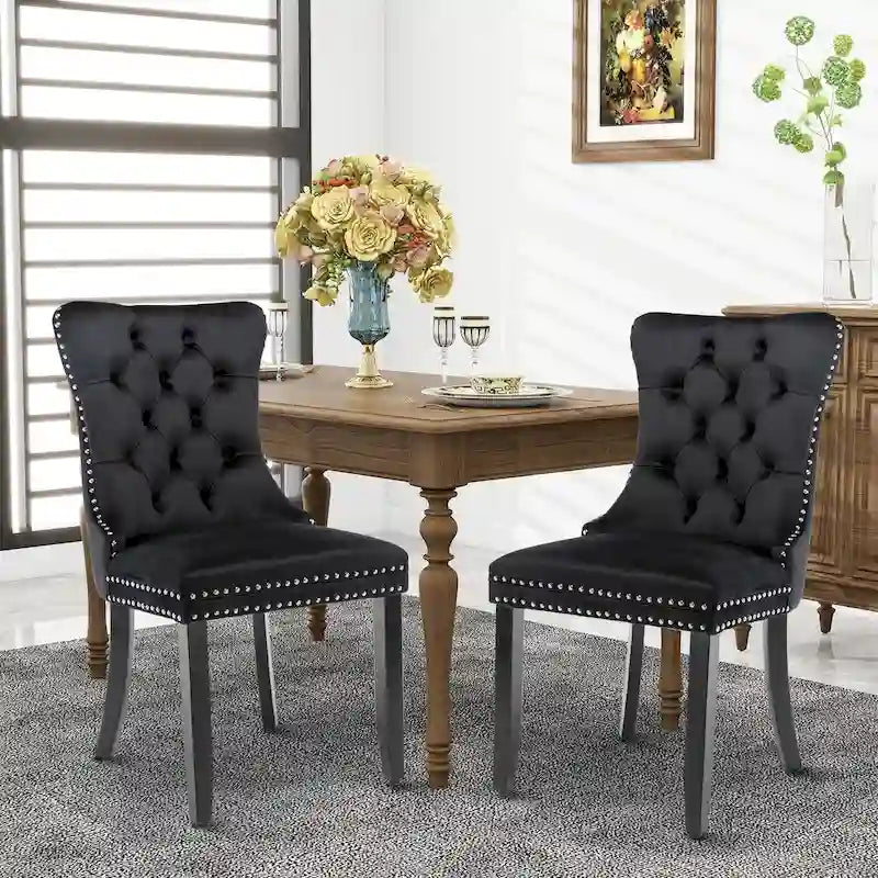 Black / Grey / Blue / Beige / Pink / Red Velvet Tufted Armless Dining Chair with Nailhead Trim, Set of 2