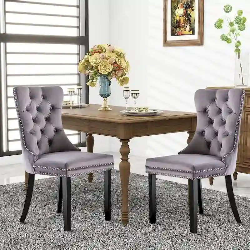 Black / Grey / Blue / Beige / Pink / Red Velvet Tufted Armless Dining Chair with Nailhead Trim, Set of 2