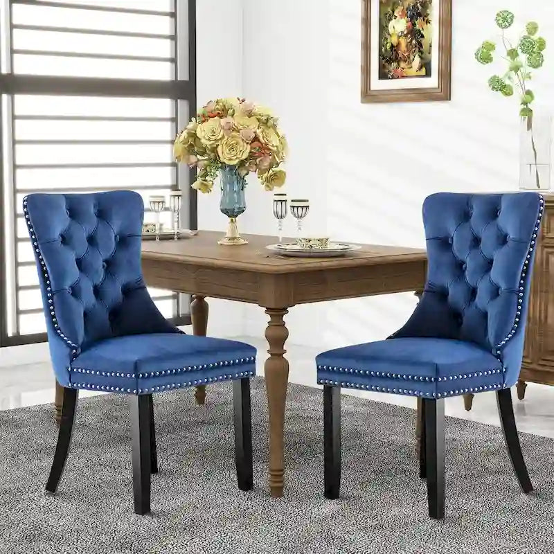 Black / Grey / Blue / Beige / Pink / Red Velvet Tufted Armless Dining Chair with Nailhead Trim, Set of 2