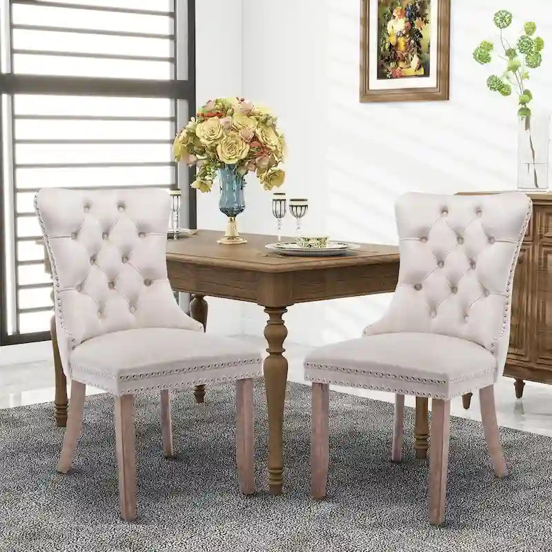 Black / Grey / Blue / Beige / Pink / Red Velvet Tufted Armless Dining Chair with Nailhead Trim, Set of 2
