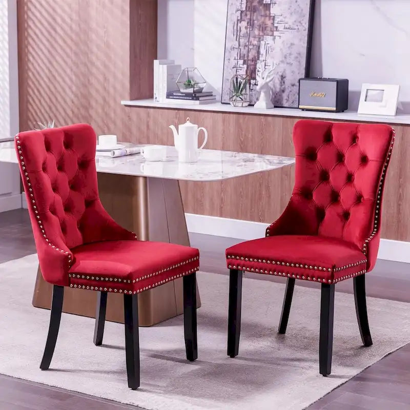 Black / Grey / Blue / Beige / Pink / Red Velvet Tufted Armless Dining Chair with Nailhead Trim, Set of 2