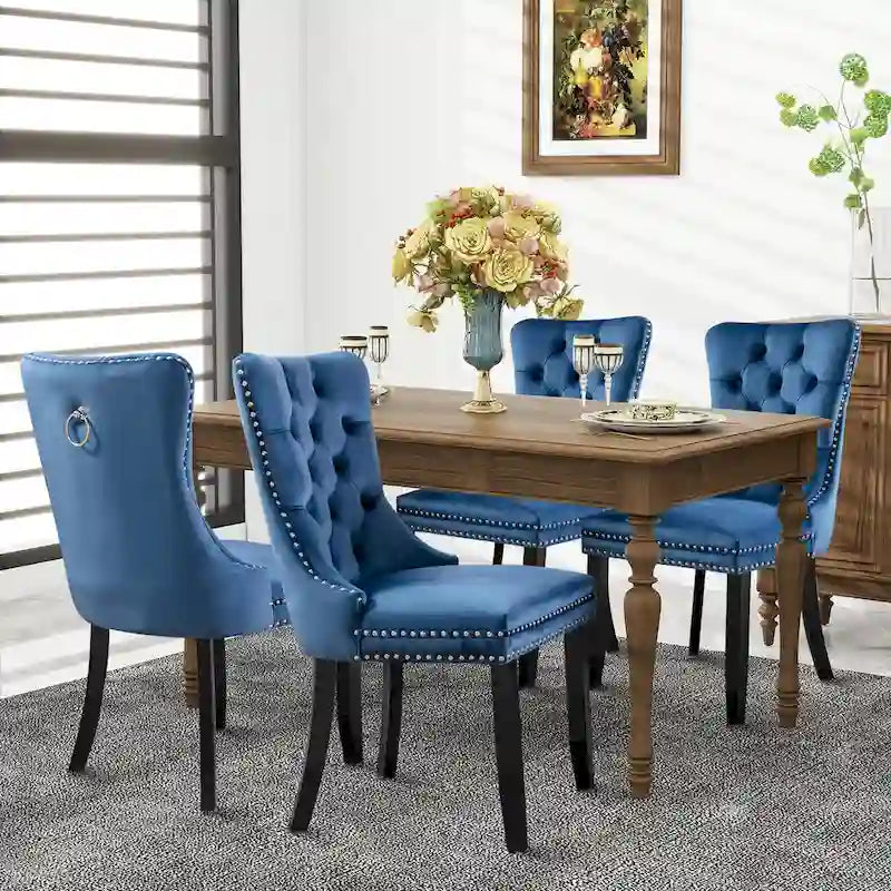 Black / Grey / Blue / Beige / Pink / Red Velvet Tufted Armless Dining Chair with Nailhead Trim, Set of 2
