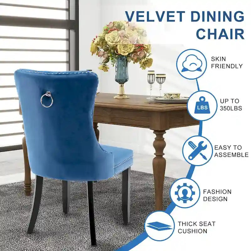 Black / Grey / Blue / Beige / Pink / Red Velvet Tufted Armless Dining Chair with Nailhead Trim, Set of 2