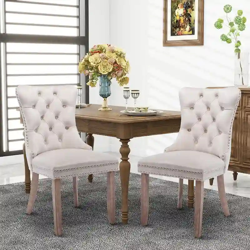 Black / Grey / Blue / Beige / Pink / Red Velvet Tufted Armless Dining Chair with Nailhead Trim, Set of 2