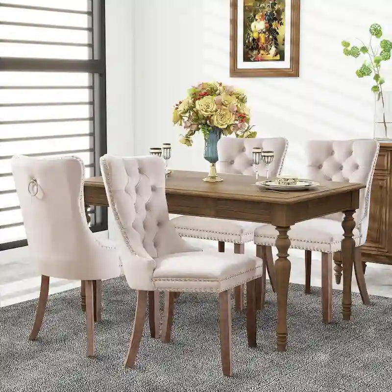 Black / Grey / Blue / Beige / Pink / Red Velvet Tufted Armless Dining Chair with Nailhead Trim, Set of 2
