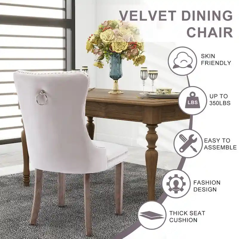 Black / Grey / Blue / Beige / Pink / Red Velvet Tufted Armless Dining Chair with Nailhead Trim, Set of 2