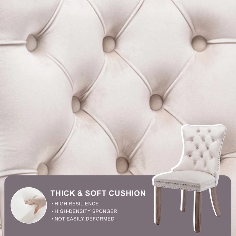 Black / Grey / Blue / Beige / Pink / Red Velvet Tufted Armless Dining Chair with Nailhead Trim, Set of 2