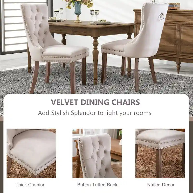 Black / Grey / Blue / Beige / Pink / Red Velvet Tufted Armless Dining Chair with Nailhead Trim, Set of 2