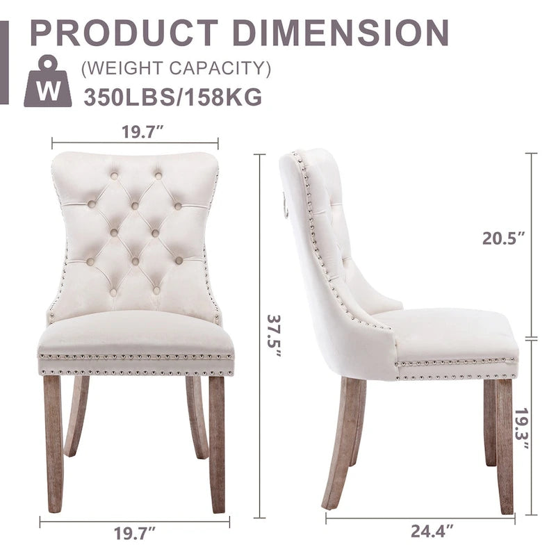 Black / Grey / Blue / Beige / Pink / Red Velvet Tufted Armless Dining Chair with Nailhead Trim, Set of 2
