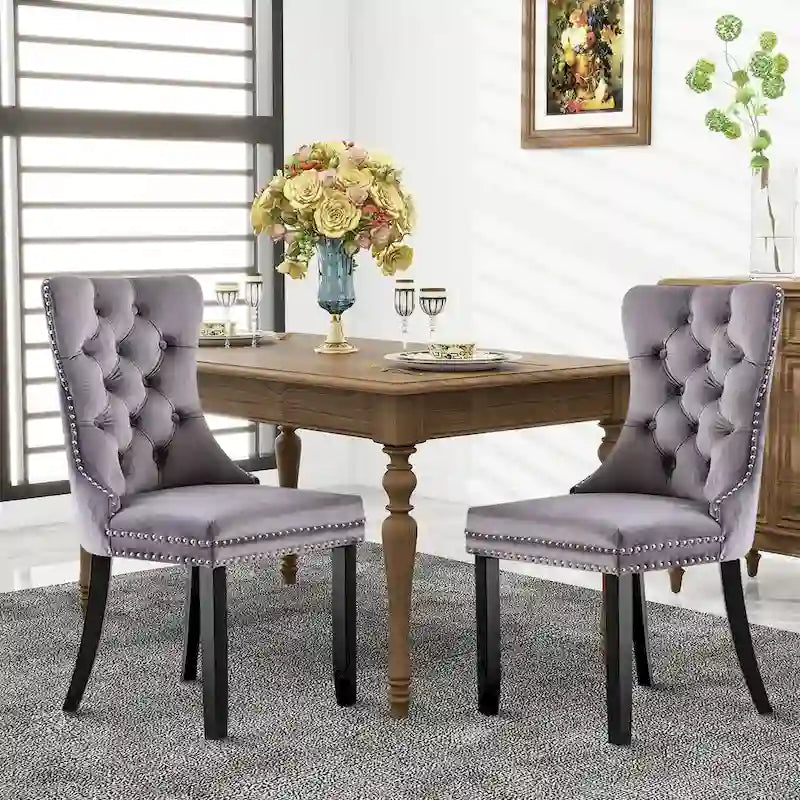 Black / Grey / Blue / Beige / Pink / Red Velvet Tufted Armless Dining Chair with Nailhead Trim, Set of 2