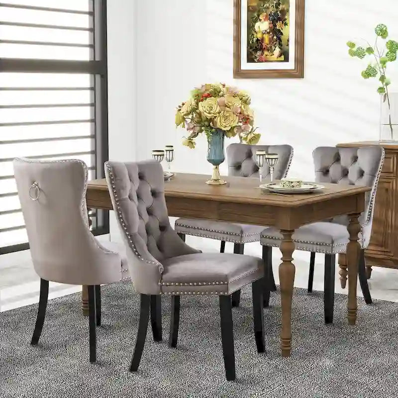 Black / Grey / Blue / Beige / Pink / Red Velvet Tufted Armless Dining Chair with Nailhead Trim, Set of 2
