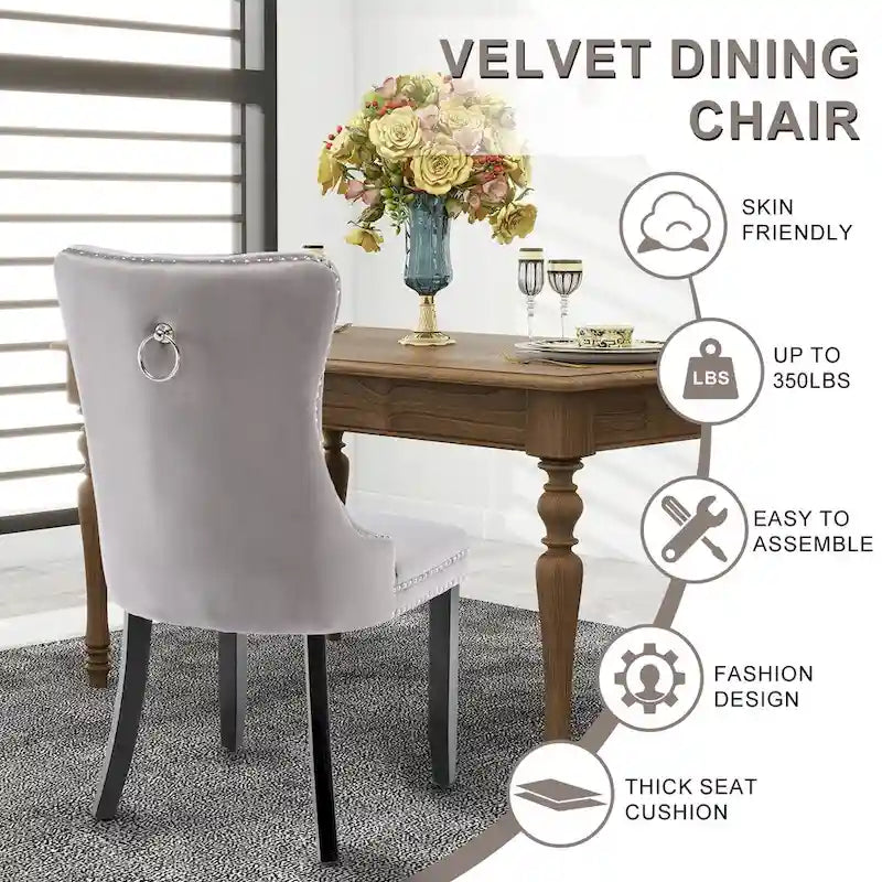 Black / Grey / Blue / Beige / Pink / Red Velvet Tufted Armless Dining Chair with Nailhead Trim, Set of 2