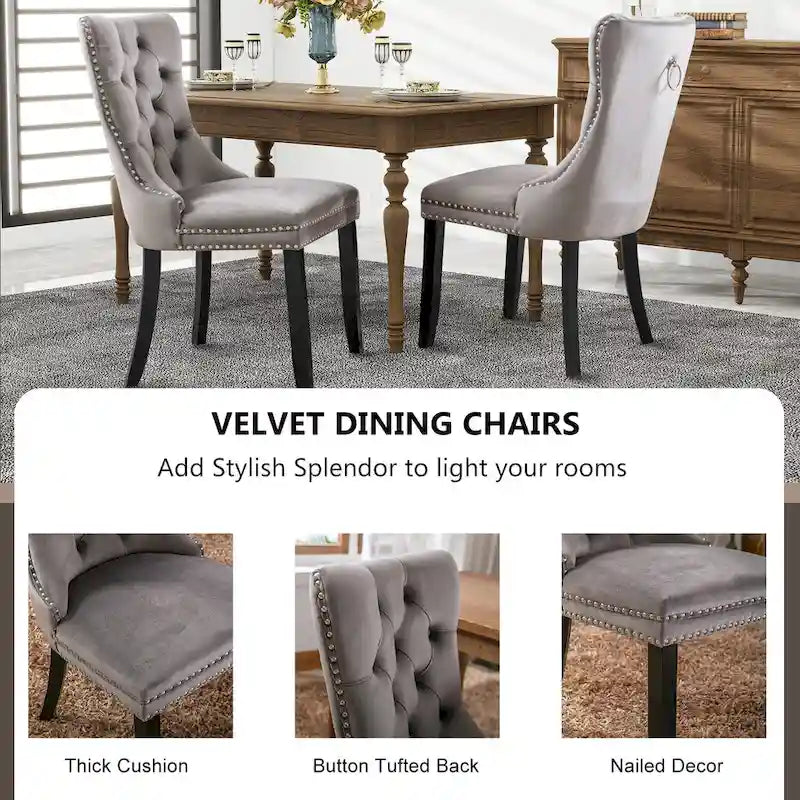 Black / Grey / Blue / Beige / Pink / Red Velvet Tufted Armless Dining Chair with Nailhead Trim, Set of 2