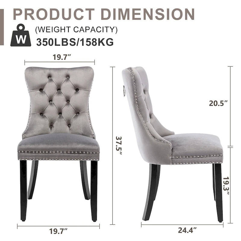 Black / Grey / Blue / Beige / Pink / Red Velvet Tufted Armless Dining Chair with Nailhead Trim, Set of 2