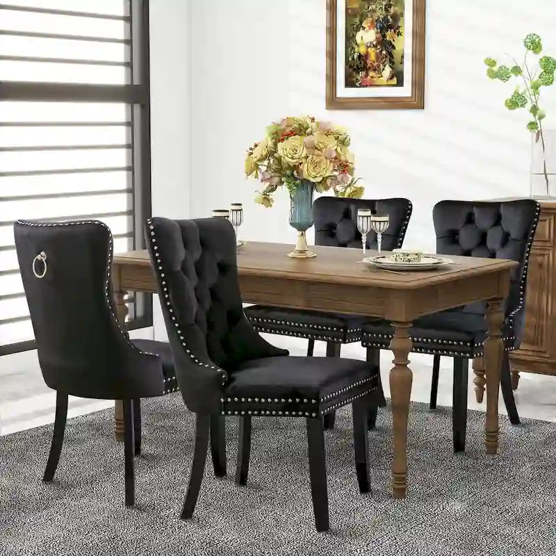 Black / Grey / Blue / Beige / Pink / Red Velvet Tufted Armless Dining Chair with Nailhead Trim, Set of 2